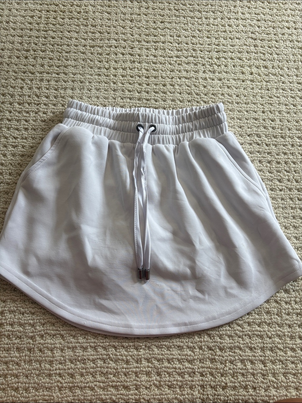 White Drawstring Active Mini Skirt with Side Pockets